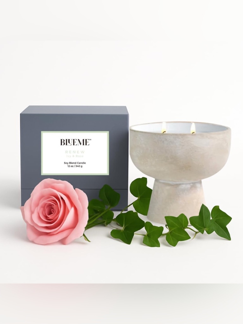 Blueme Renew Candle | Ivy & Rose | 2 Wick - Refillable Soy